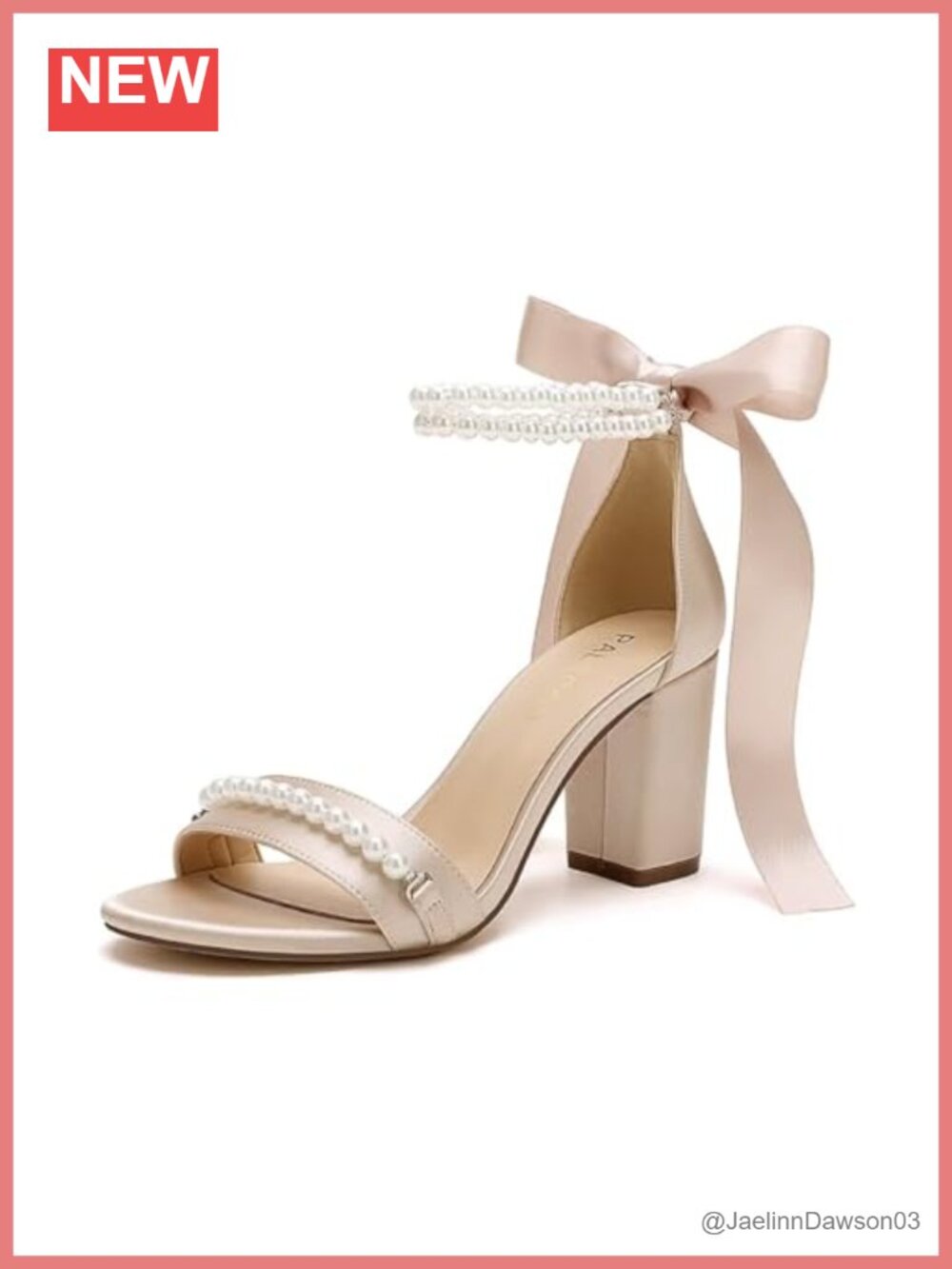 Satin Pearl Block Heel Wedding Sandals Open Toe Bridal Shoes